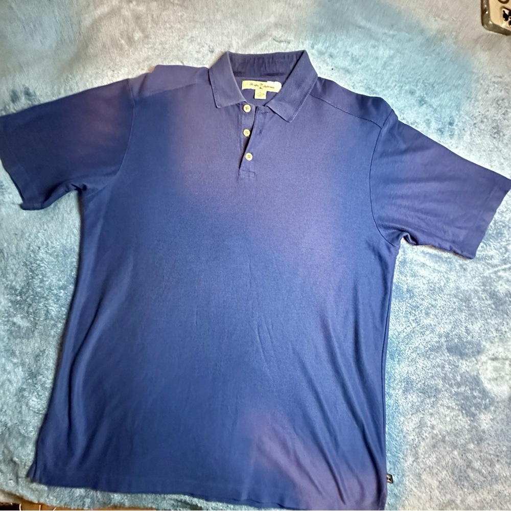 Tommy Bahama Men Blue Polo Shirt Silk Blend Short Sleeve Collar Casual Size M